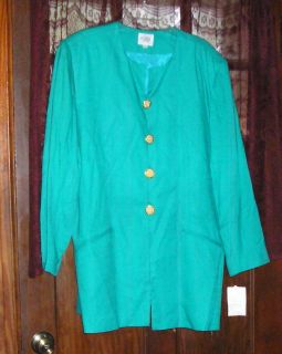 Audrey Jones Plus Size 2X 22W Teal Green Button Down Long Jacket New 