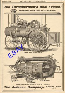 Large 1900 Aultman Steam Engine Thresher Ad Canton Oh