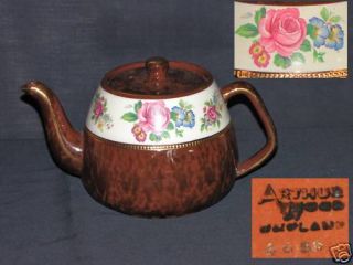 Vintage Arthur Wood English Floral Brown White Teapot