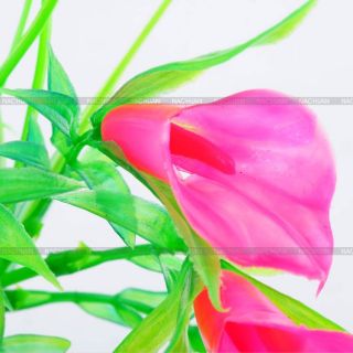 Plastic Artificial Aquarium Fish Tank Ornament Green Leaf Flower 