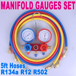 R134a R12 Manifold Gauges Set Freon 5ft Hoses A C Automotive Air 