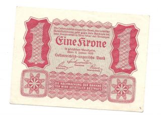 austria 1 krone 1922 xf crisp banknote p 73