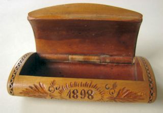 Chip Carved and Decorated German Snuff Box Dated 1898