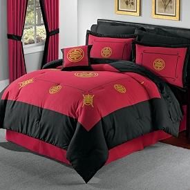   Red Black Asian Oriental Medallion Comforter Bedding Set New