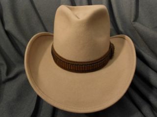 HUSH PUPPIES Western Cowboy Hat Fringed / Leather Band Tan Color Size 