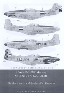Dutch Decal 1/32 P 51D P 51K MUSTANG Netherlands East Indies 