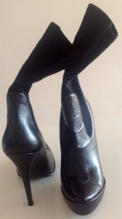 Stella McCartney Ankle Boots Black Faux Leather w/ Knit Size 39 (9 