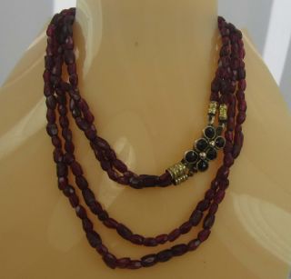 Victorian double row faceted garnet necklace Gold bohemian garnet set 
