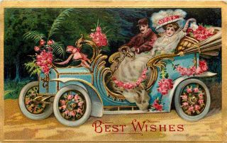 Vintage Automobile Victorian Lady Gent Ornate Gold Leaf Rose Cover 