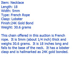New 24K Heavy Gold GP Fat 5mm French Rope 18 Necklace Neck Chain Fast 