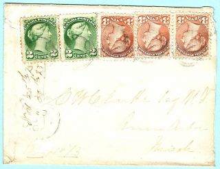 Canada 1873 2c 3c P11½X12 Small Queen Cover to USA