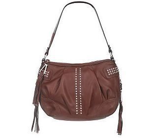 MAKOWSKY BRANDY GLOVE LEATHER HOBO BAG WITH STUD ACCENTS NWT