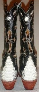 New Ferrini Black Leather White Python Cross Western Cowboy Boots 