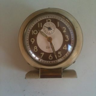 Vintage Deco Westclox Baby Ben Clock Brown Banded Dial