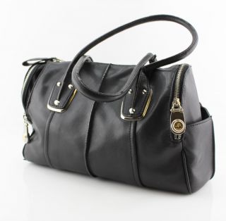Makowsky Satchel Black Leather Purse Zipper Handbag Medium Bag JS 88 