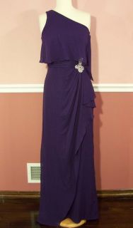 NWT Badgley Mischka Platinum Label One Shoulder Draped Gown Dress size 
