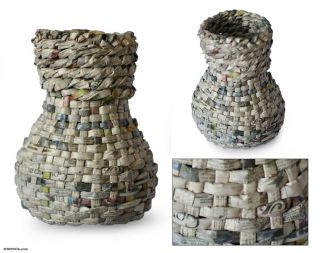 Hand Woven Recycled Newspaper Vase Blossom Post Novica