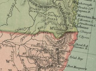 Australia Map Authentic 1883 States Ports Cities Topog Tasmania Inset 