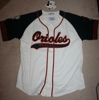 Baltimore ORIOLES cream & black Starter Button Up JERSEY Size L Large 