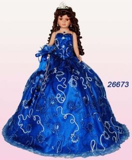 New Wholesale 4 PC Quinceanera Fancy Porcelain Dolls Royal Blue E26673 
