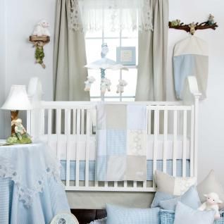 Blue, Gray, and White Gingham Nursery Baby Boy 3pc Crib Bedding Set 