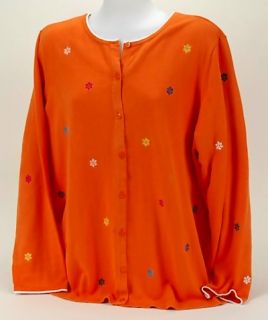 CJ Banks Orange Cotton Cardigan Sweater w Embroidered Flowers Plus 1x 