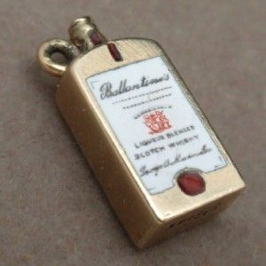 Ballantines Scotch Bottle Charm Vintage 14k Yellow Gold Enamel