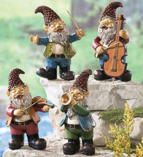 Adorable 4 PC Garden Lawn Gnome Band with Instruments