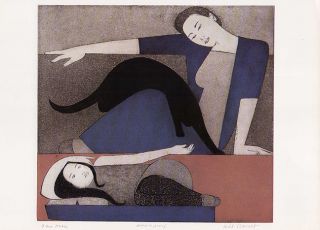 WILL BARNET print woman and child BLUE ROBE