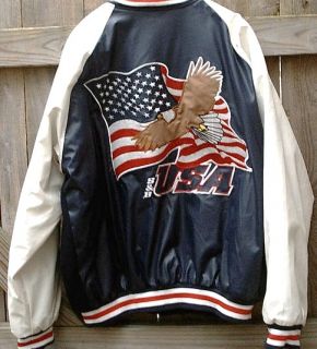 Mens Steve and Barrys Faux Leather Wool Patriotic USA Eagle Jacket XL 
