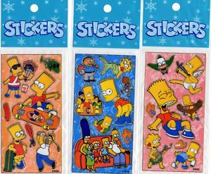 Set of 3 Simpsons Sticker Sheets Bart Simpson 2x6