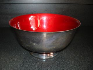 Vintage Red Enamel Silverplate Reed Barton 1120 Azalea Trophy Bowl 