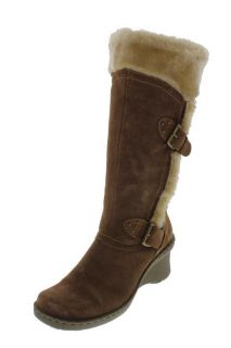 Bare Traps New Cathy Tan Suede Faux Fur Casual Wedge Boots Shoes 8 