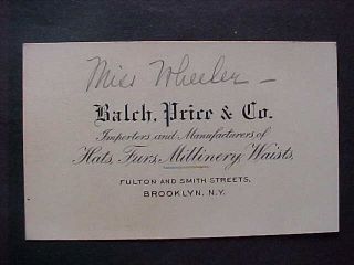 Balch Price Hats Furs Brooklyn Business Card 1910S