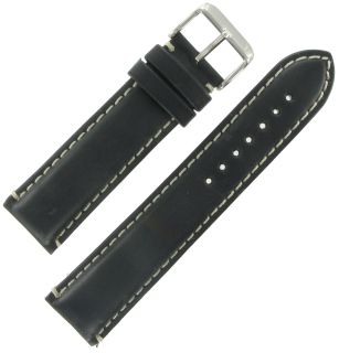 Hadley Roma Watch Band 22mm Mens Black Oil Tan Leather Stitched