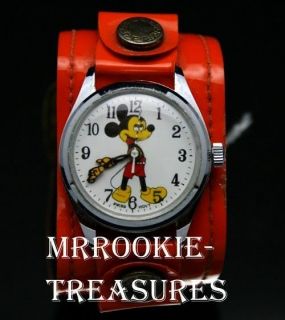 Disney Red Cuff Mod Band Mickey Mouse Mechanical Watch