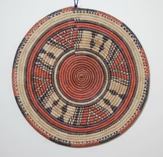 African Hand Woven Basket Coiled Flat Ethnic Brown Black Version 4 