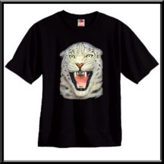 Snow Leopard Baring Fangs T Shirt Kids 6 8 10 12 14 16