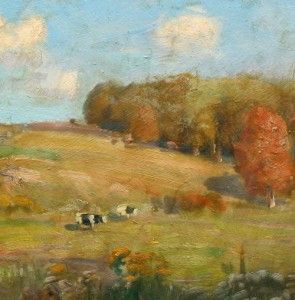   New York Impressionist Antique Oil Painting Frank Barney Cows