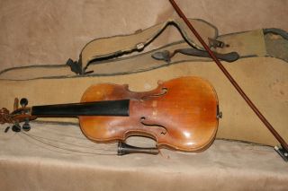 ANTIQUE STAINER VIOLIN FIDDLE WOODEN BOW CANVAS CASE OLD SMALL VINTAGE 