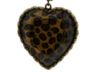 Betsey Johnson Puff Leopard Heart Necklace Leopard    