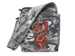 Mini C Red Grey Camouflage Messenger Bag with Dragon Embroidery