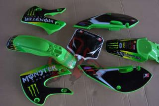 Green Plastics & Old Style Monster Decals Graphics for KLX110 KX65 pit 