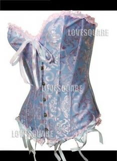 blue pink lace up ribbon bustier corset shaper s m
