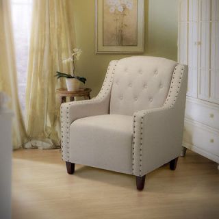Elegant Design Tufted Back Beige Fabric Upholstered Arm Chair / Club 