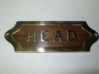 Brass & Wood Head Nautical Plaque Or Sign New Decorative Collectible 