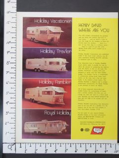 1973 HOLIDAY RAMBLER All Model Vacation Camping Travel Trailer 