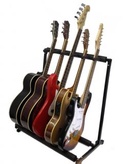 GUITAR STAND   MULTIPLE Five INSTRUMENT Display Rack Folding Padded 