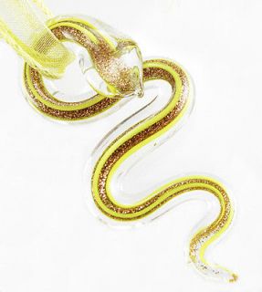 Gold sand Yellow Snake Lampwork Murano Art Glass Pendant Ribbon 