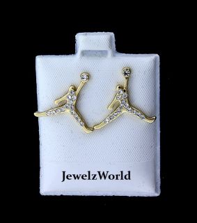 brand new air jordan jumpman logo gold cz stud earrings